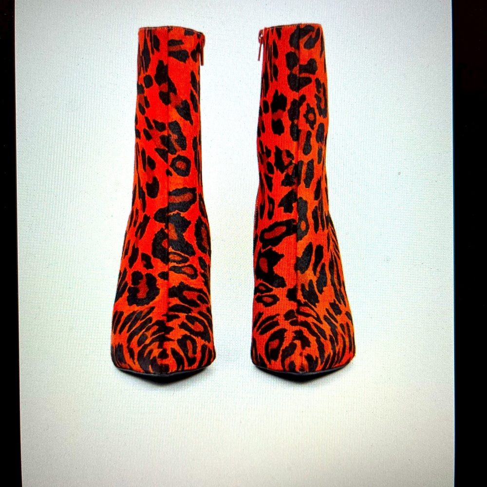 Jeffrey Campbell Siren-3F Calf Hair Pointed Ankle Boot in Red Cheetah Print
